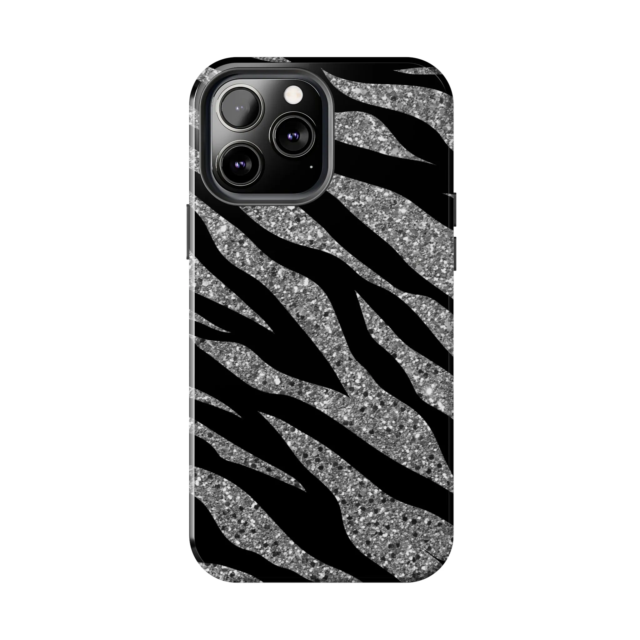 Silver and Black Zebra Print Design  Phone Case- Lightweight, Impact Resistant Cover for iPhone 6, 6s, 12, 13, 14, 15