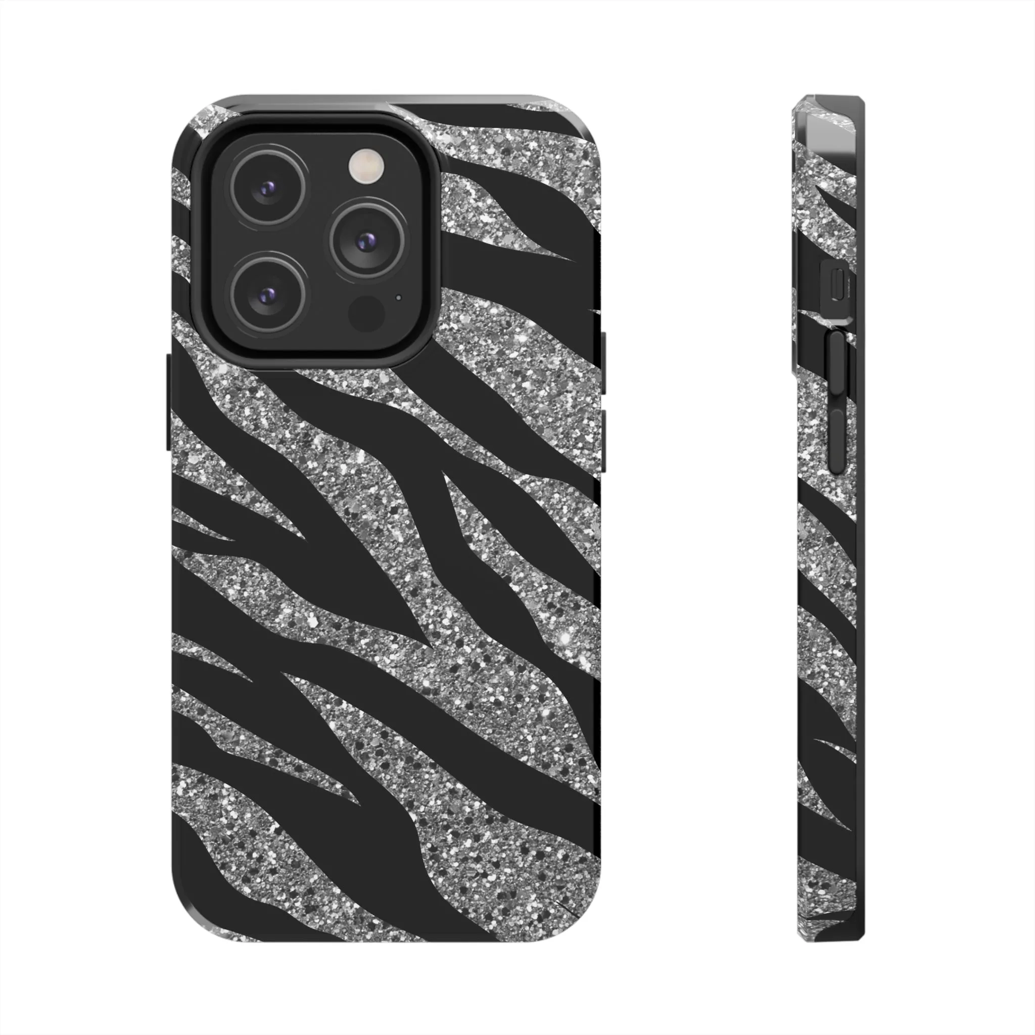 Silver and Black Zebra Print Design  Phone Case- Lightweight, Impact Resistant Cover for iPhone 6, 6s, 12, 13, 14, 15