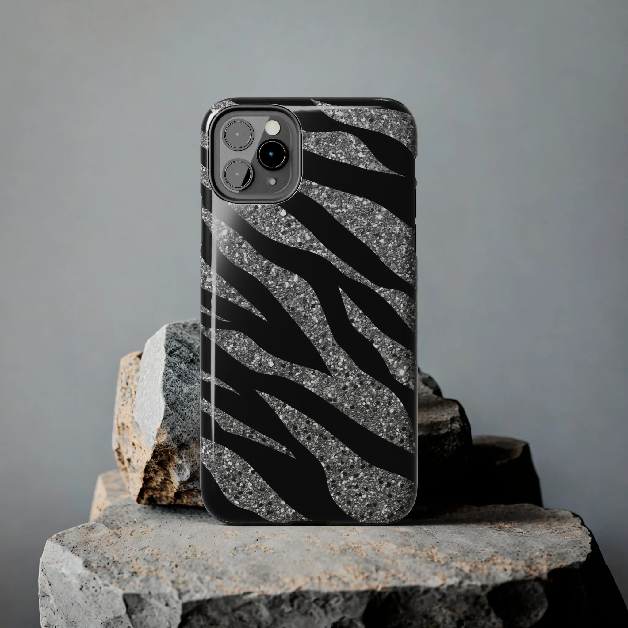 Silver and Black Zebra Print Design  Phone Case- Lightweight, Impact Resistant Cover for iPhone 6, 6s, 12, 13, 14, 15