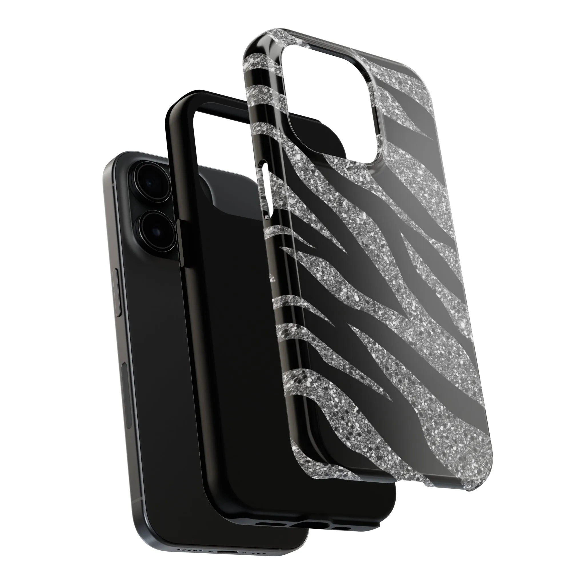 Silver and Black Zebra Print Design  Phone Case- Lightweight, Impact Resistant Cover for iPhone 6, 6s, 12, 13, 14, 15