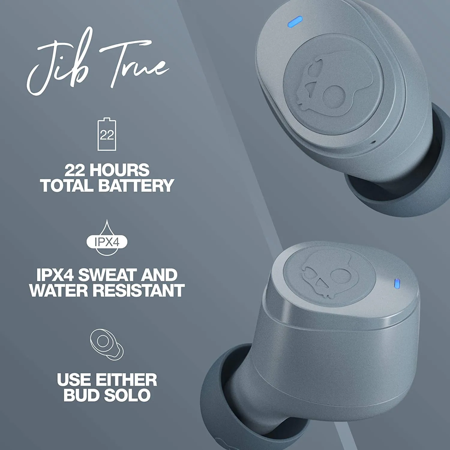 Skullcandy Jib™ True Wireless Earbuds, Charging Case, Ear Gels (S, M, L), Micro-USB Charging Cable, User Guide