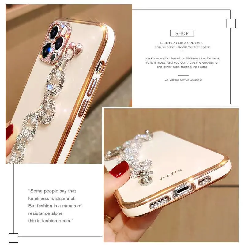 Sparkle and Protect Your iPhone with our Luxury Glitter Diamond Wrist Chain Phone Case