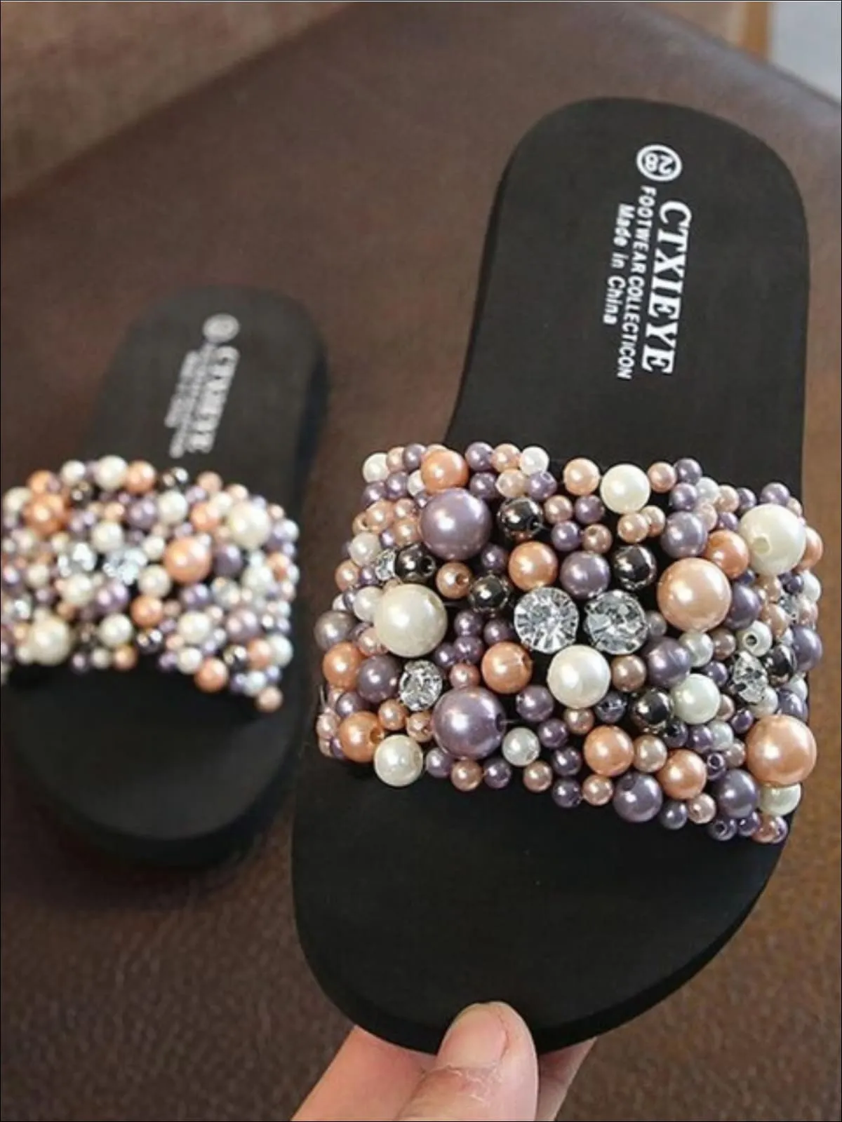 Sparkling Pearl and Rhinestone Embellished Flip Flops By Liv and Mia