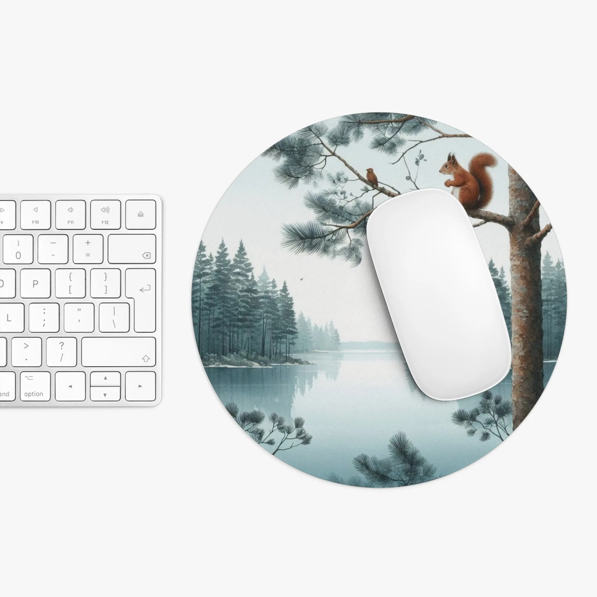 squirrel in a tree by a lake in the forest with watercolour effect Mouse Pad