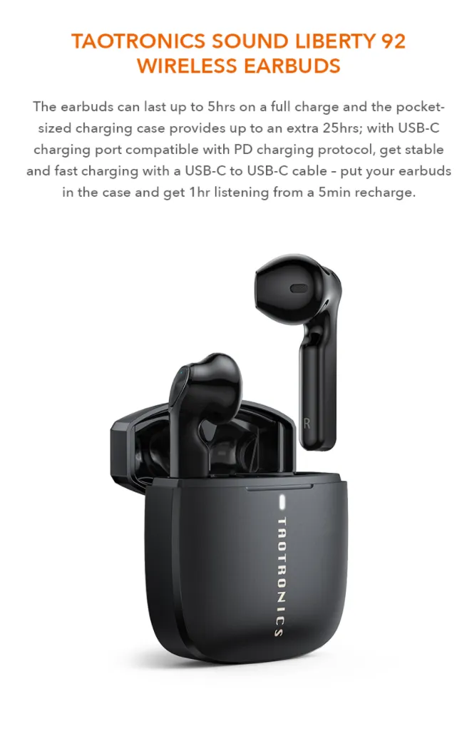 Taotronics TT-BH092 Sound Liberty 92 TWS BT5.0 Wireless Earbuds with up to 30h Playtime