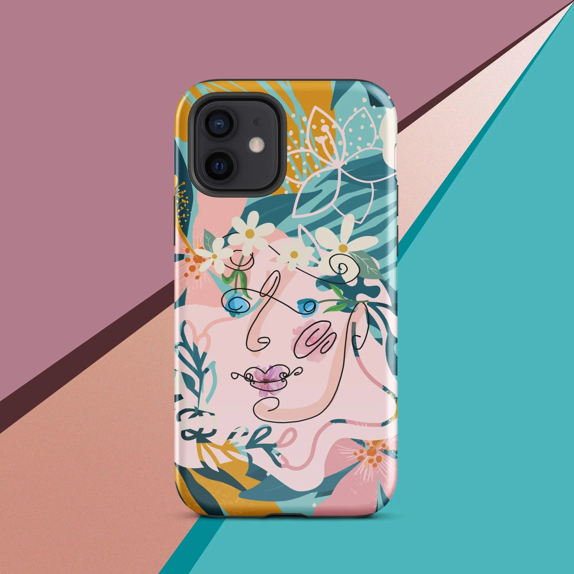 Tough Case for iPhone® - "Suzanne," Line Art with Colored Flower Components