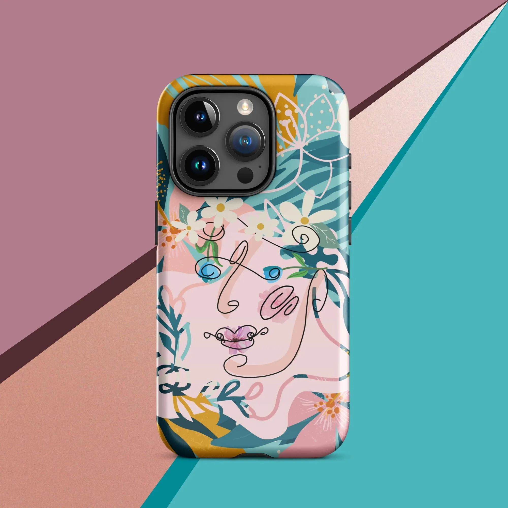 Tough Case for iPhone® - "Suzanne," Line Art with Colored Flower Components