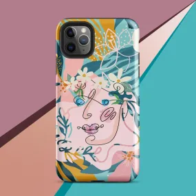 Tough Case for iPhone® - "Suzanne," Line Art with Colored Flower Components