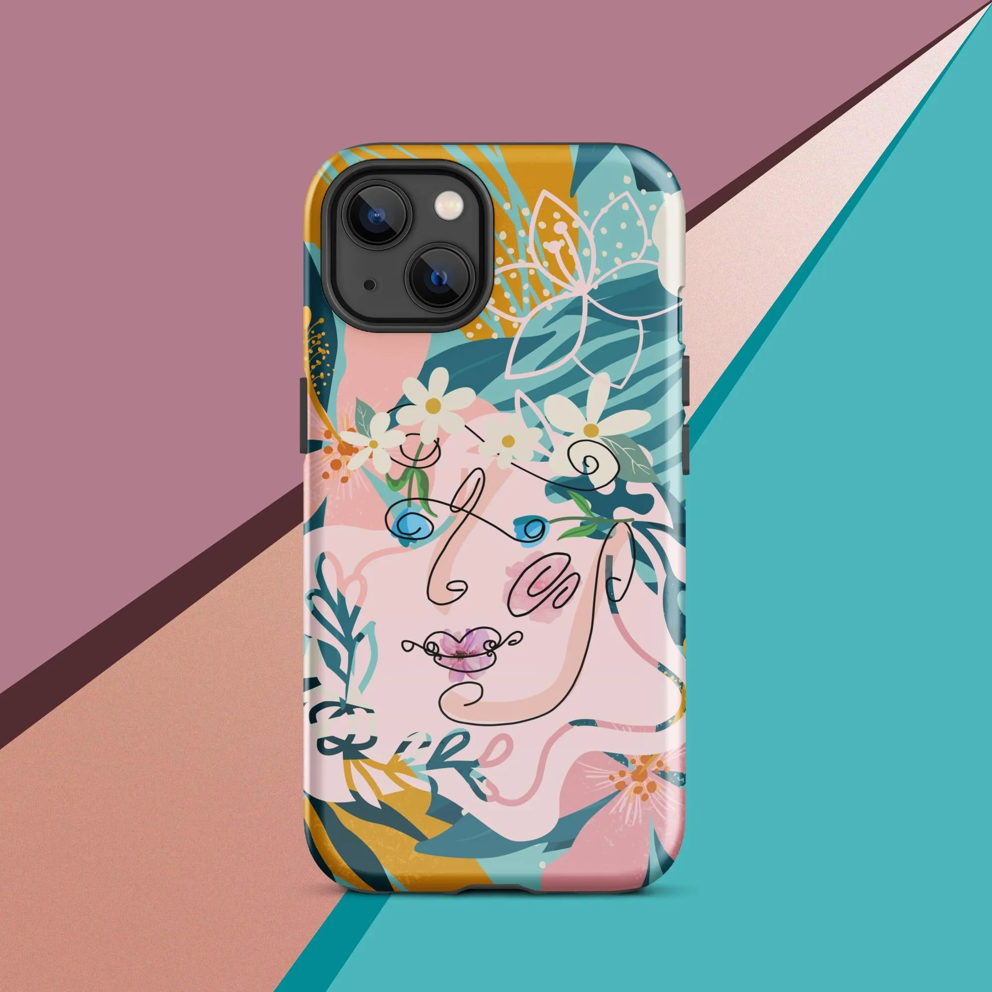 Tough Case for iPhone® - "Suzanne," Line Art with Colored Flower Components