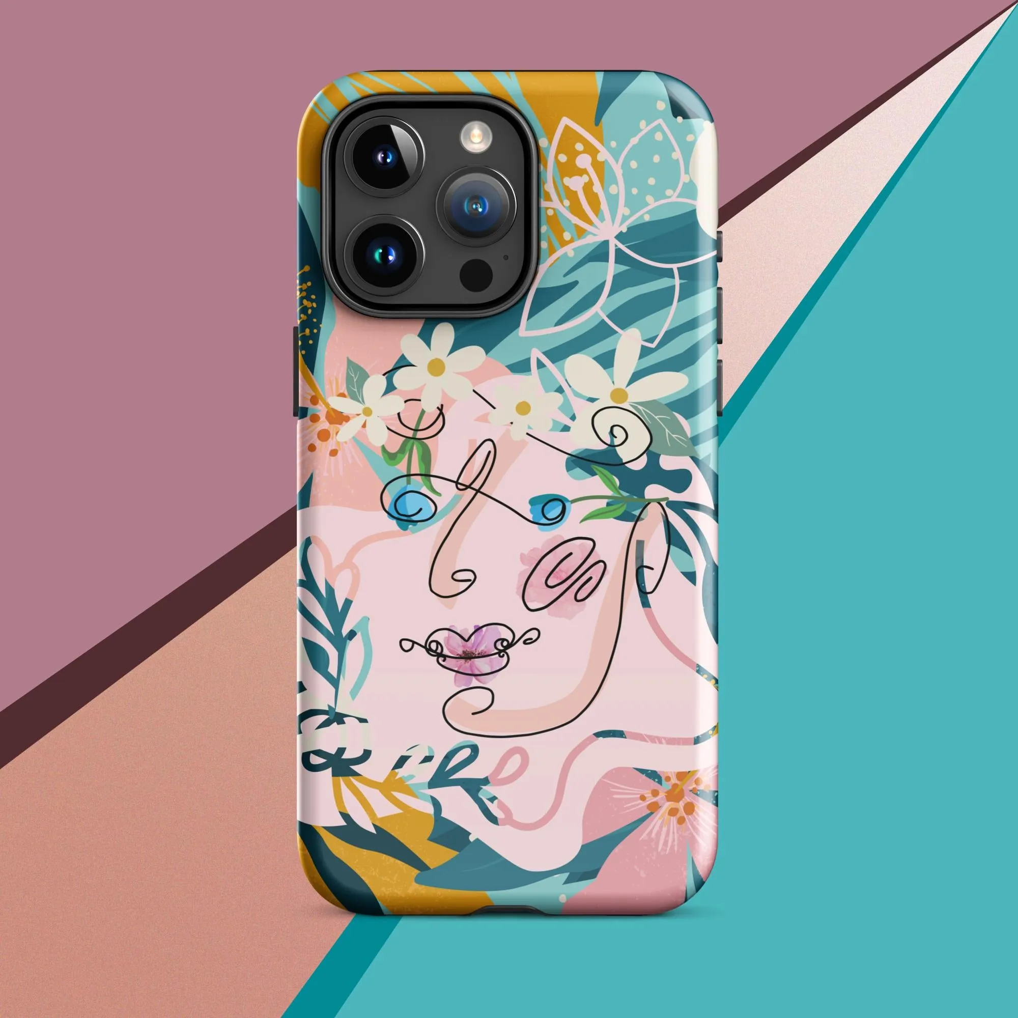 Tough Case for iPhone® - "Suzanne," Line Art with Colored Flower Components