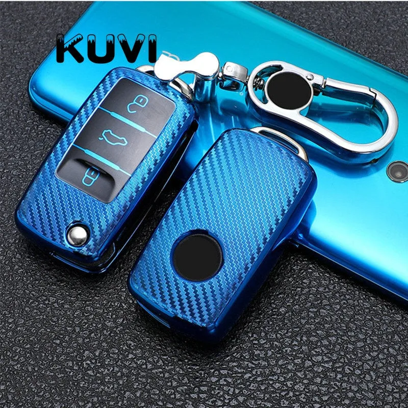 Tpu Carbon Filber Car Key Case Cover For  Polo Tiguan Passat B5 B6 B7 Golf 4 5 6 MK6 Jetta Lavida For Skoda Octavia