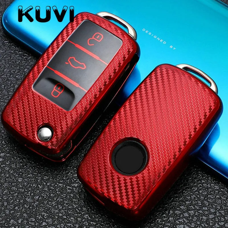 Tpu Carbon Filber Car Key Case Cover For  Polo Tiguan Passat B5 B6 B7 Golf 4 5 6 MK6 Jetta Lavida For Skoda Octavia