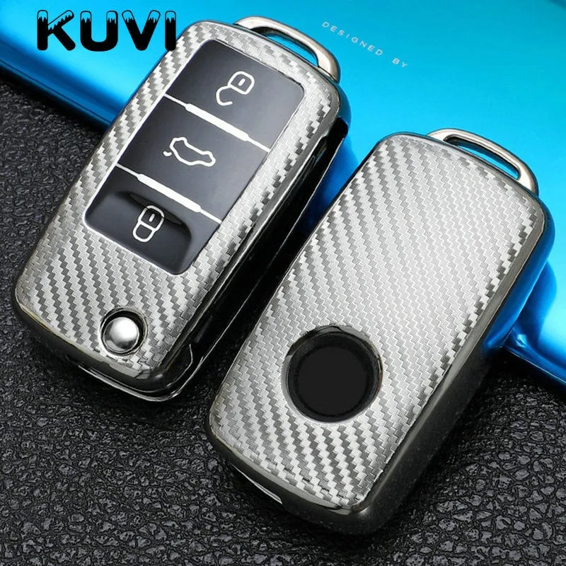 Tpu Carbon Filber Car Key Case Cover For  Polo Tiguan Passat B5 B6 B7 Golf 4 5 6 MK6 Jetta Lavida For Skoda Octavia