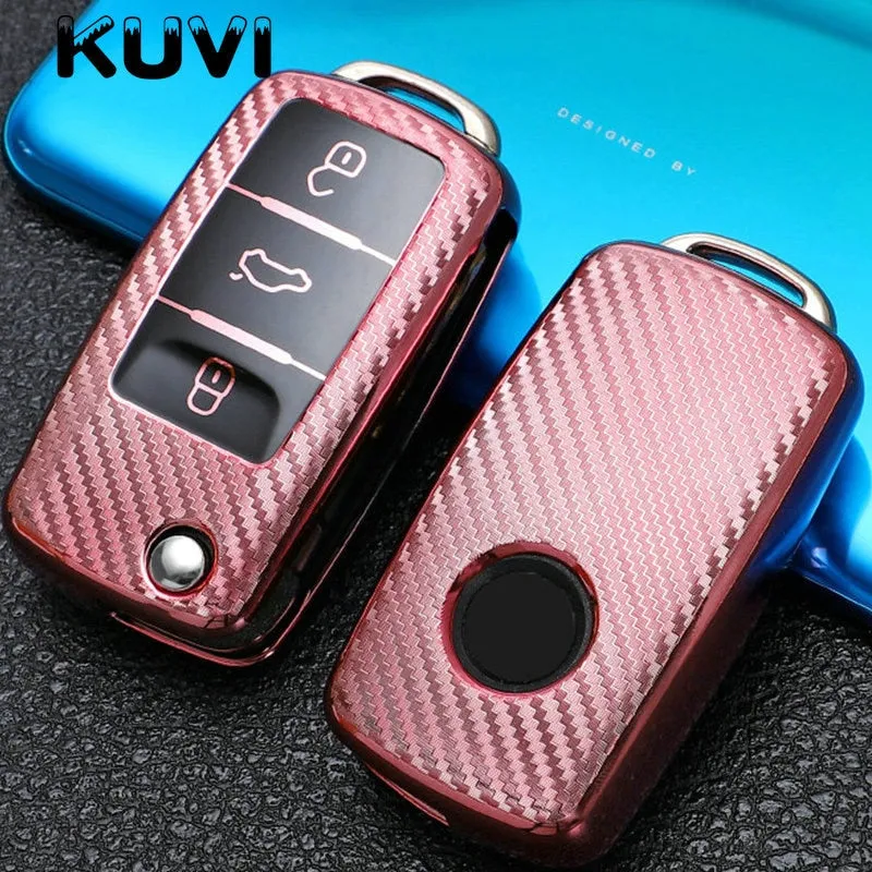 Tpu Carbon Filber Car Key Case Cover For  Polo Tiguan Passat B5 B6 B7 Golf 4 5 6 MK6 Jetta Lavida For Skoda Octavia