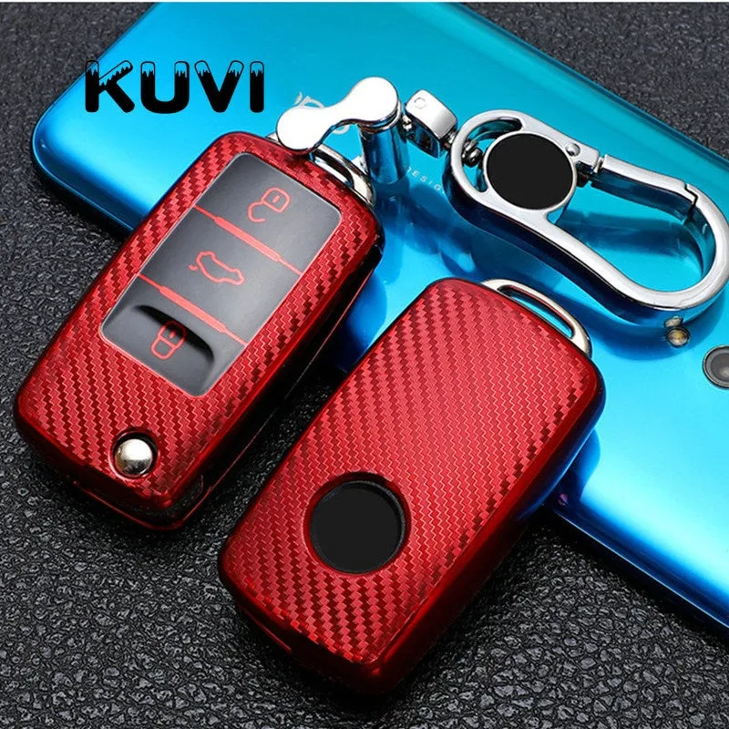 Tpu Carbon Filber Car Key Case Cover For  Polo Tiguan Passat B5 B6 B7 Golf 4 5 6 MK6 Jetta Lavida For Skoda Octavia