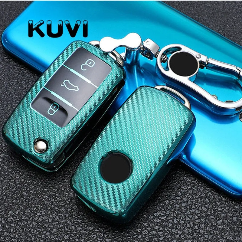 Tpu Carbon Filber Car Key Case Cover For  Polo Tiguan Passat B5 B6 B7 Golf 4 5 6 MK6 Jetta Lavida For Skoda Octavia