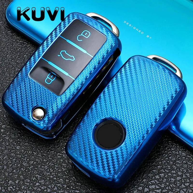 Tpu Carbon Filber Car Key Case Cover For  Polo Tiguan Passat B5 B6 B7 Golf 4 5 6 MK6 Jetta Lavida For Skoda Octavia