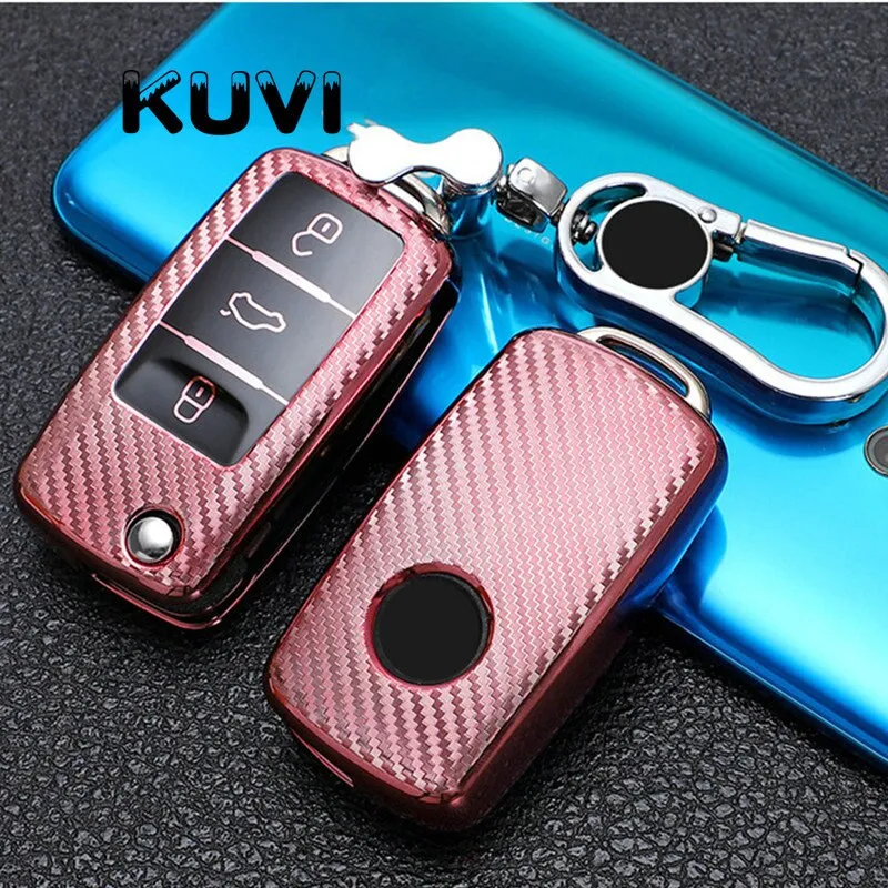 Tpu Carbon Filber Car Key Case Cover For  Polo Tiguan Passat B5 B6 B7 Golf 4 5 6 MK6 Jetta Lavida For Skoda Octavia