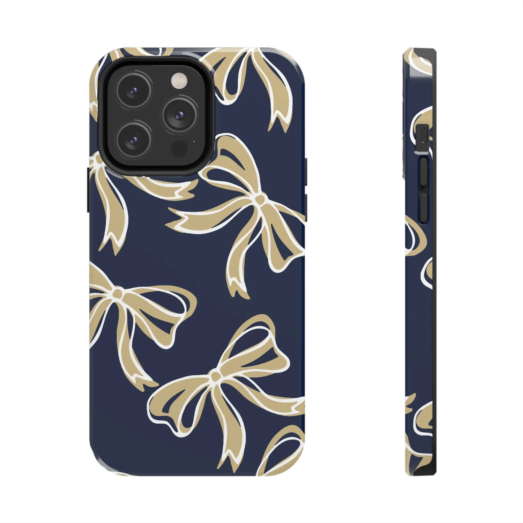 Trendy Bow Phone Case, Bed Party Bow Iphone case, Bow Phone Case, College Case, Bow Gifts, Navy and Gold, GW University, Bow Aesthetic