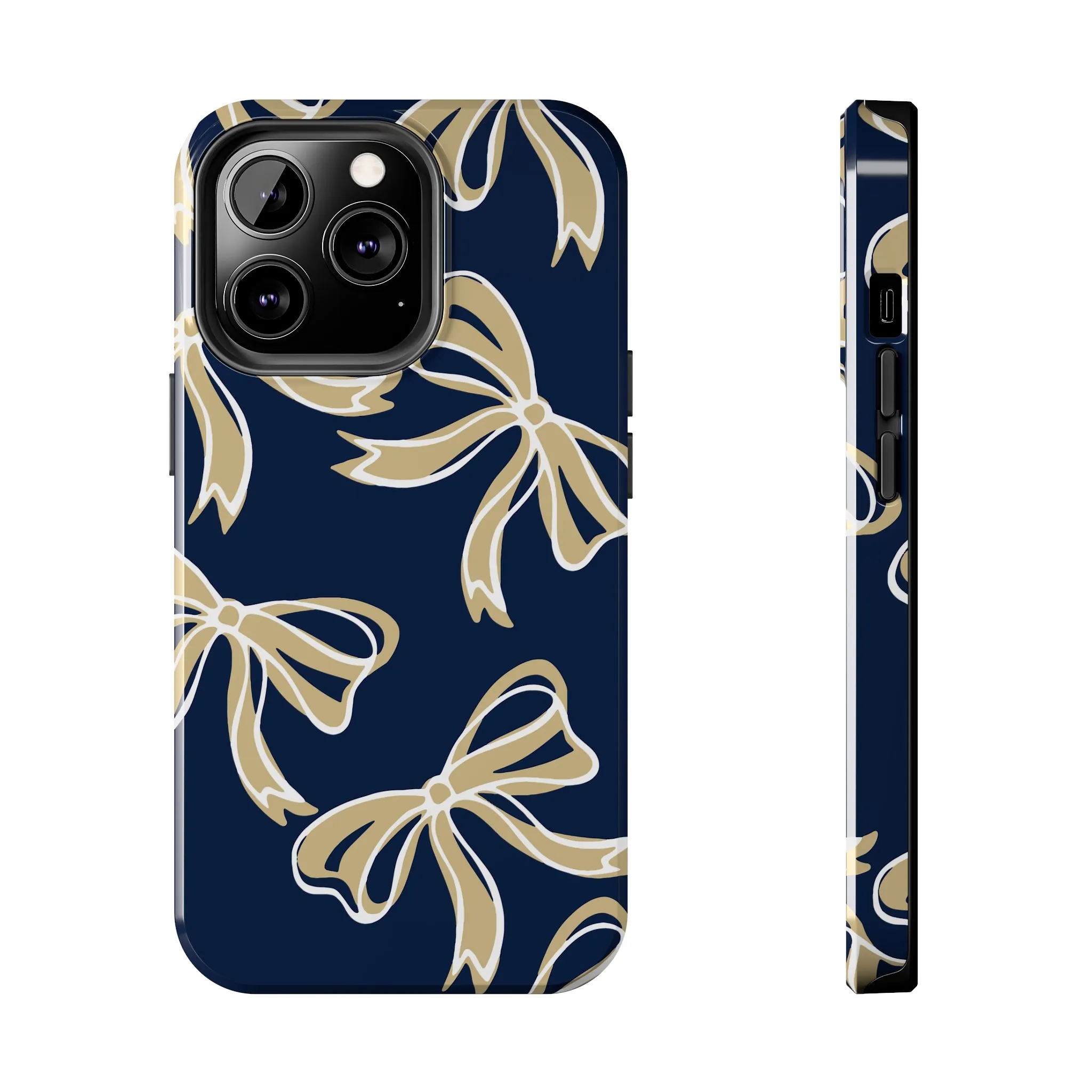 Trendy Bow Phone Case, Bed Party Bow Iphone case, Bow Phone Case, College Case, Bow Gifts, Navy and Gold, GW University, Bow Aesthetic