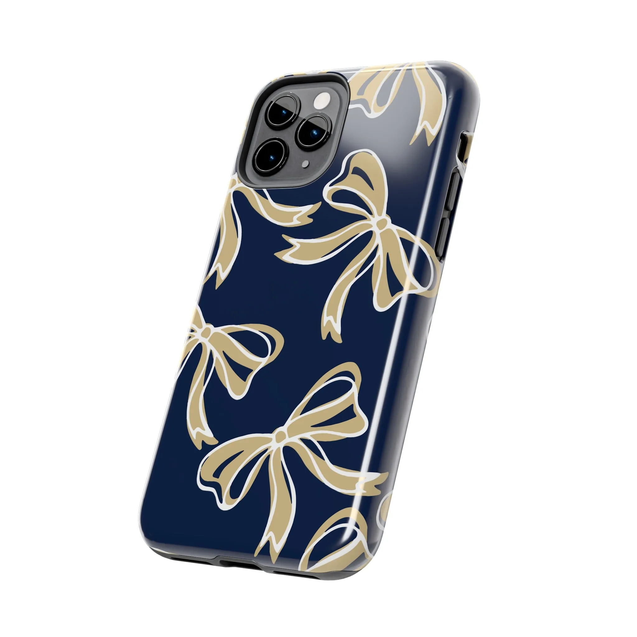 Trendy Bow Phone Case, Bed Party Bow Iphone case, Bow Phone Case, College Case, Bow Gifts, Navy and Gold, GW University, Bow Aesthetic