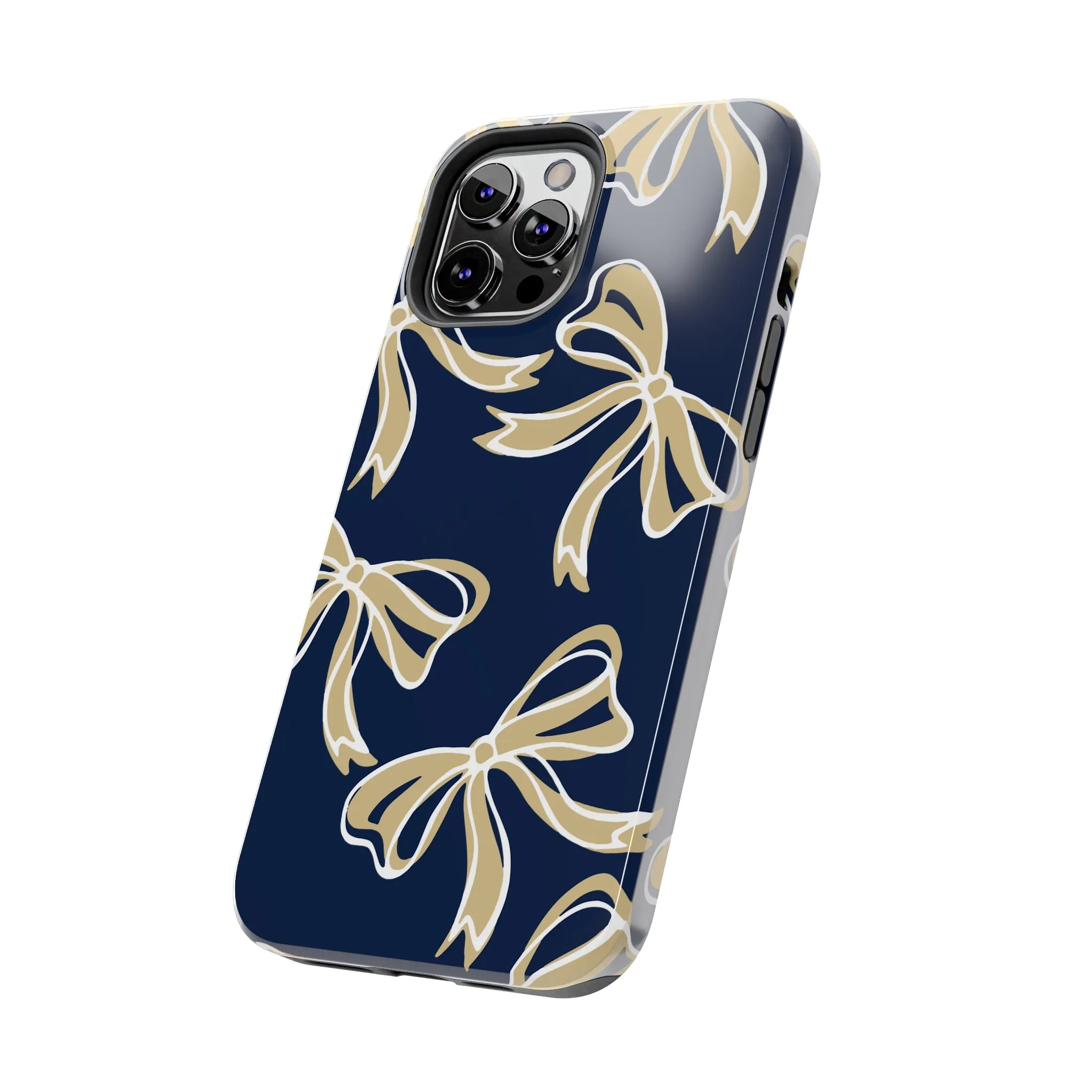 Trendy Bow Phone Case, Bed Party Bow Iphone case, Bow Phone Case, College Case, Bow Gifts, Navy and Gold, GW University, Bow Aesthetic