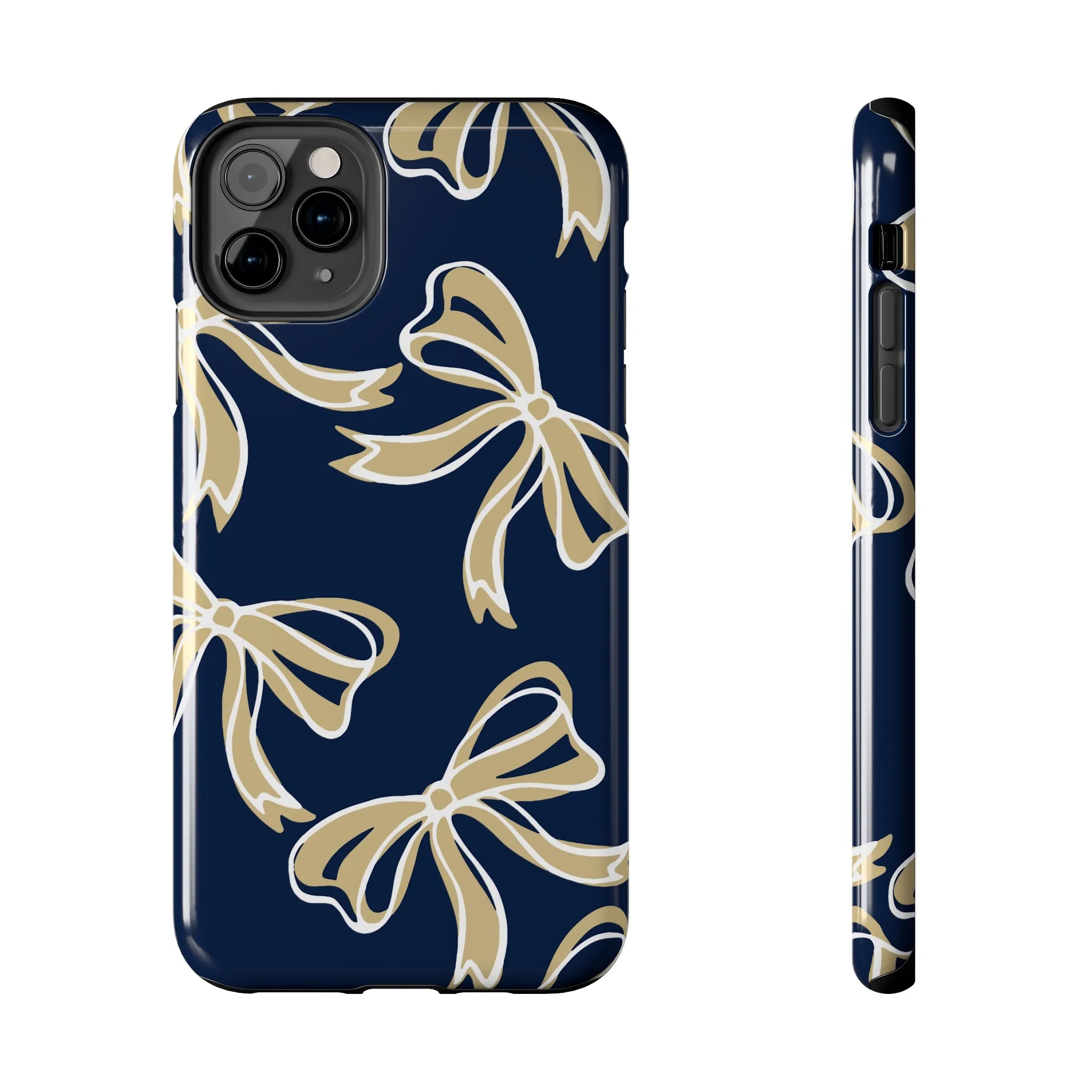 Trendy Bow Phone Case, Bed Party Bow Iphone case, Bow Phone Case, College Case, Bow Gifts, Navy and Gold, GW University, Bow Aesthetic