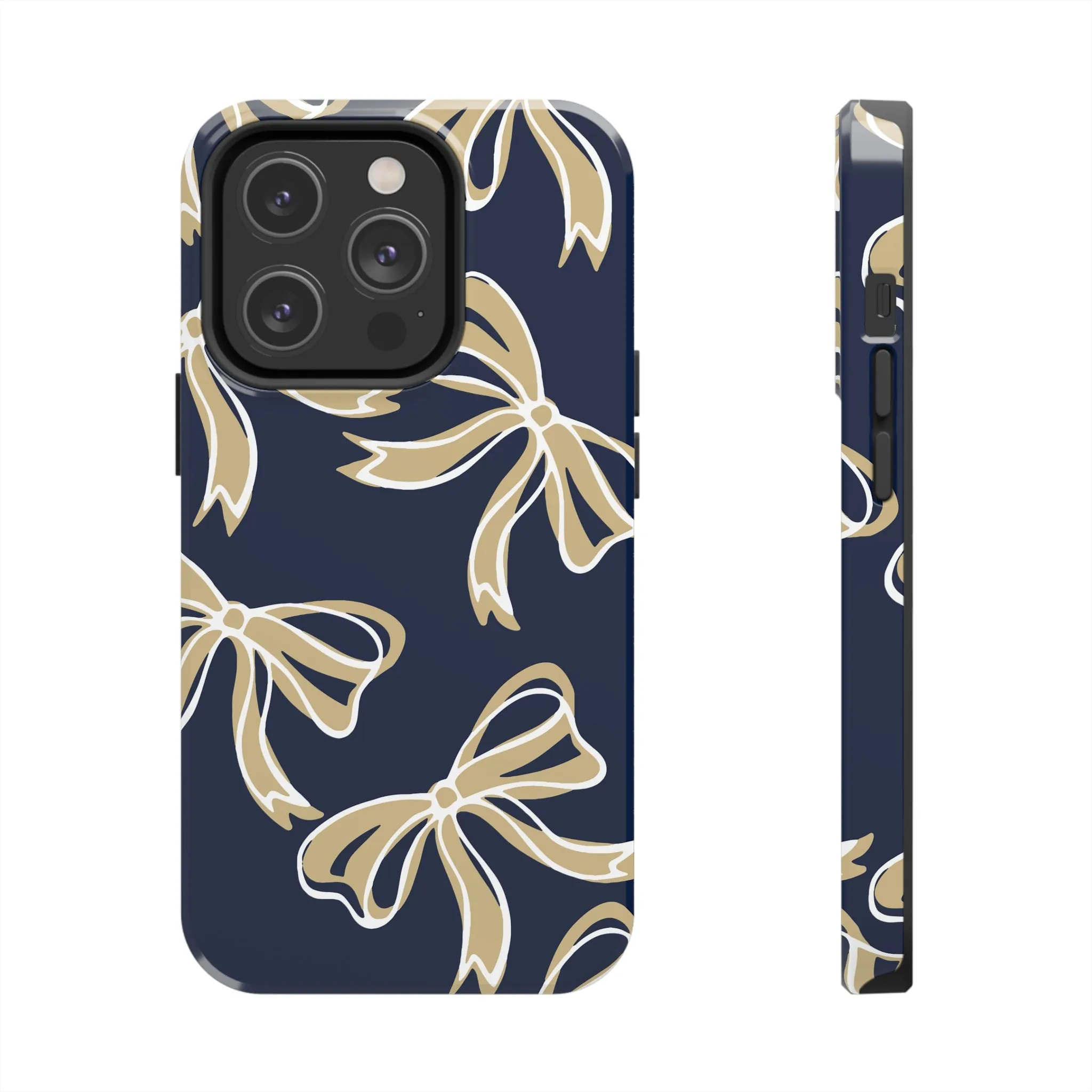 Trendy Bow Phone Case, Bed Party Bow Iphone case, Bow Phone Case, College Case, Bow Gifts, Navy and Gold, GW University, Bow Aesthetic