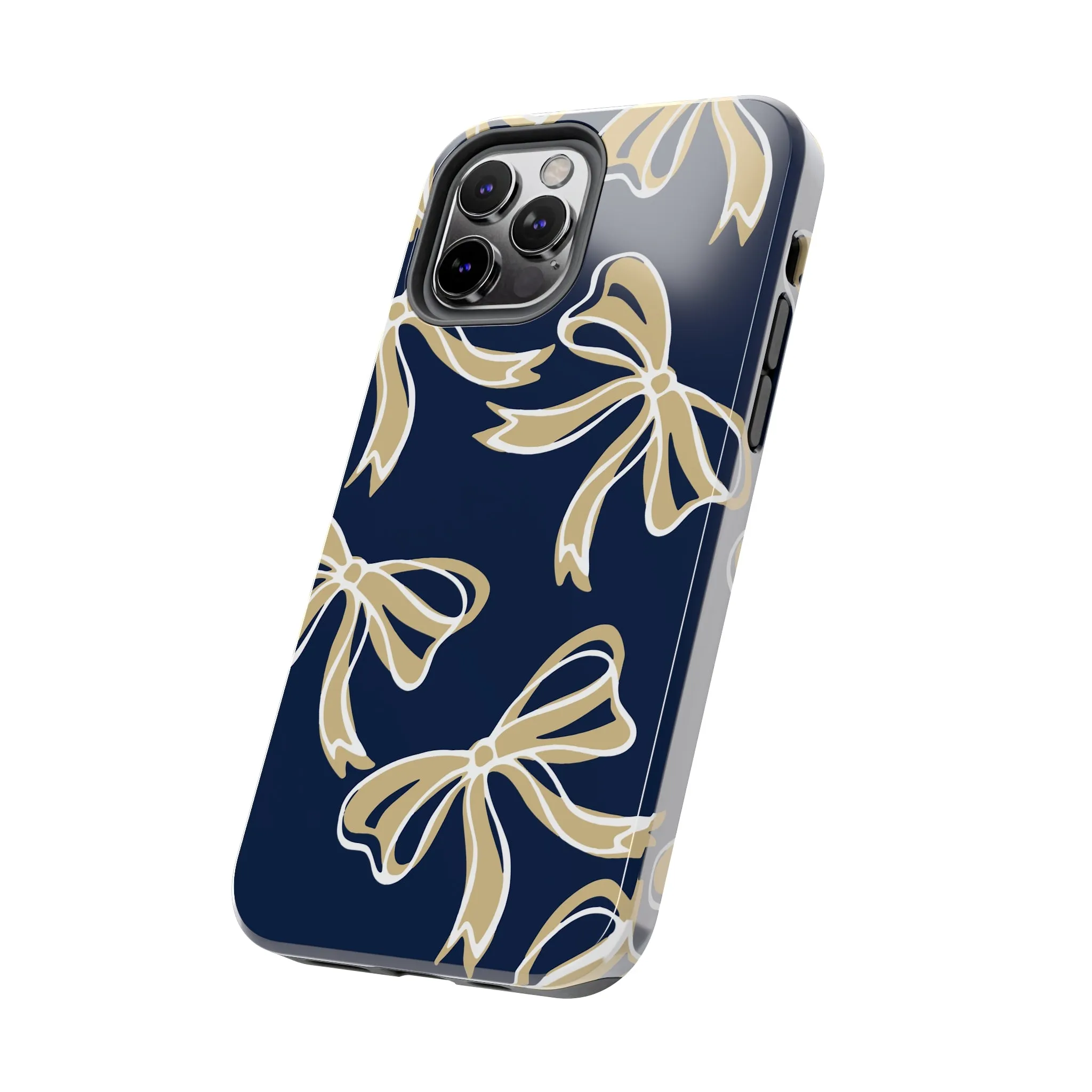 Trendy Bow Phone Case, Bed Party Bow Iphone case, Bow Phone Case, College Case, Bow Gifts, Navy and Gold, GW University, Bow Aesthetic