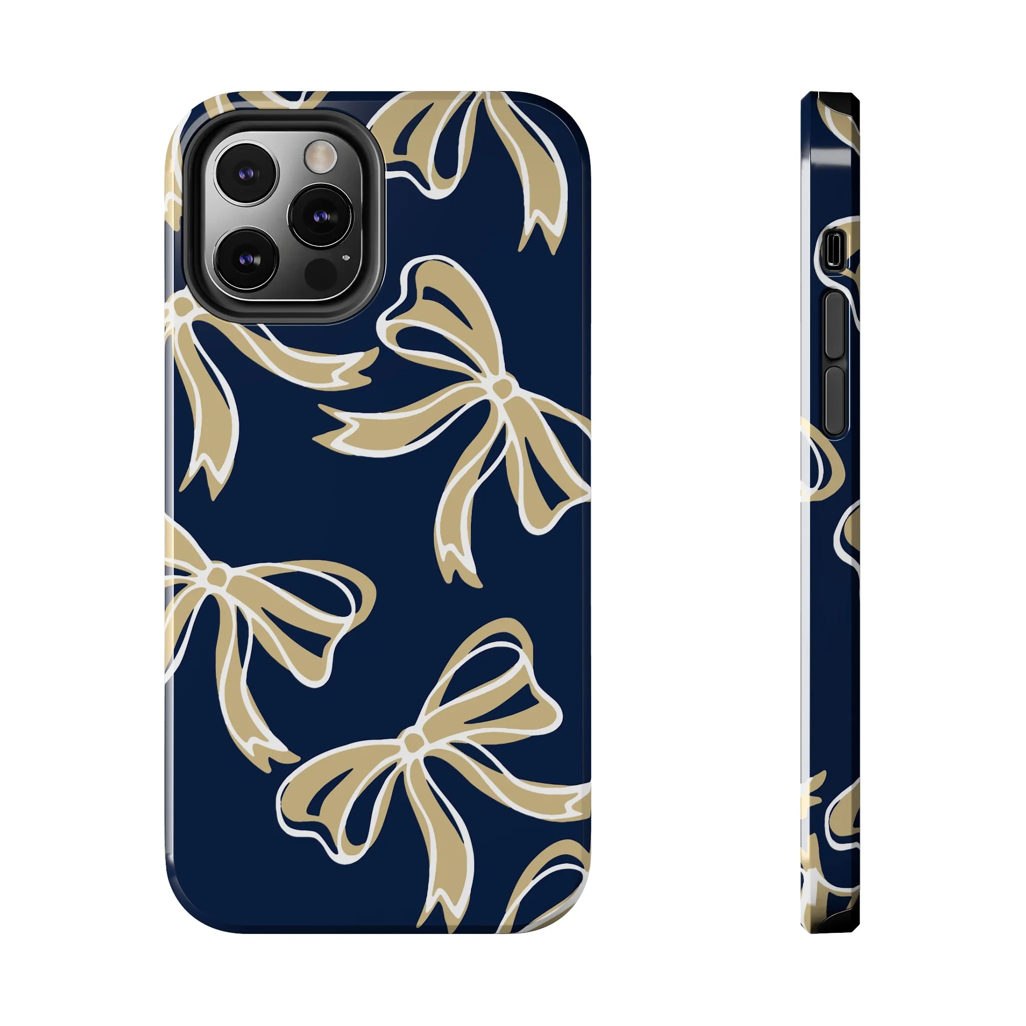 Trendy Bow Phone Case, Bed Party Bow Iphone case, Bow Phone Case, College Case, Bow Gifts, Navy and Gold, GW University, Bow Aesthetic