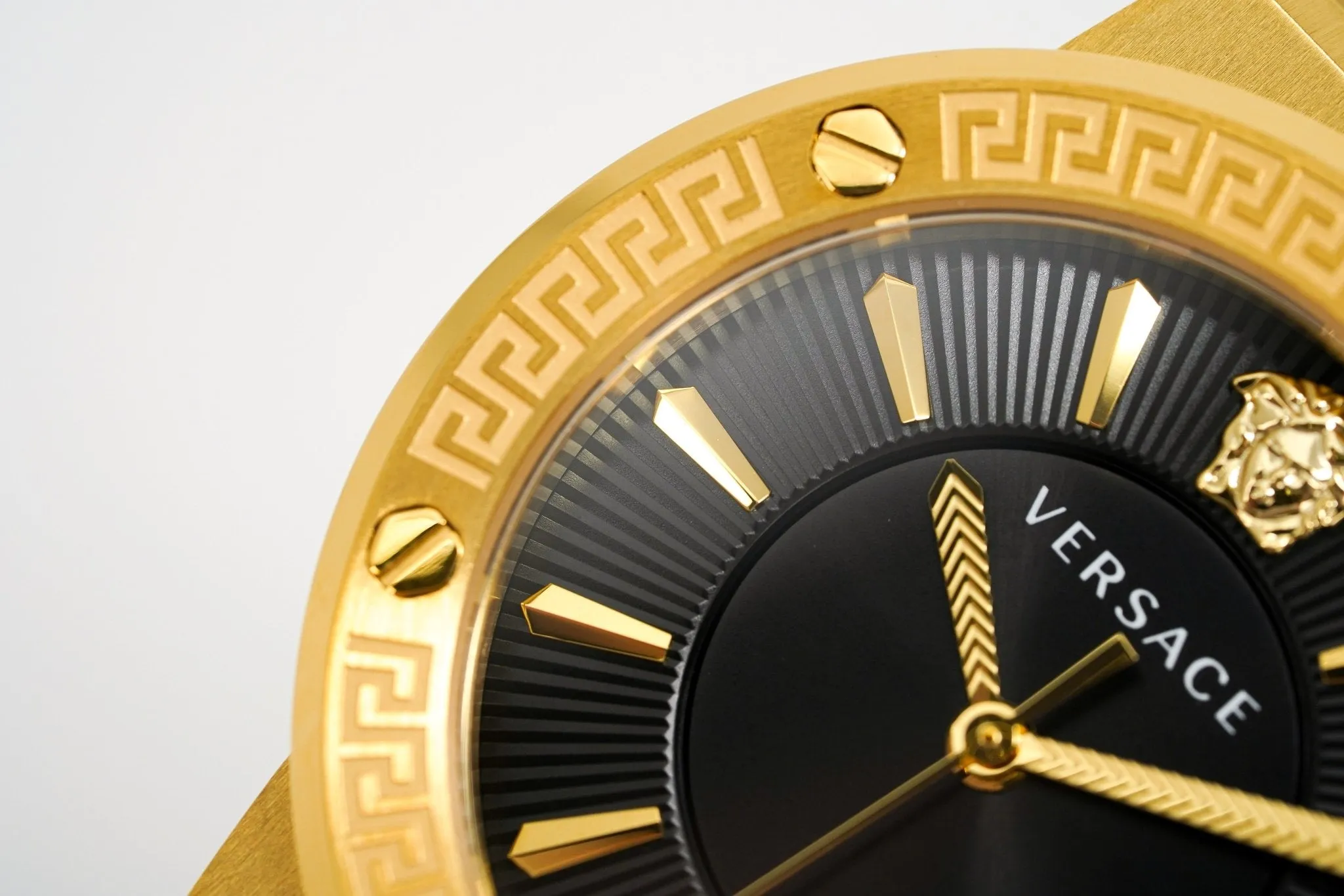 Versace Ladies Watch Greca Logo Gold Black Leather VEVH00320