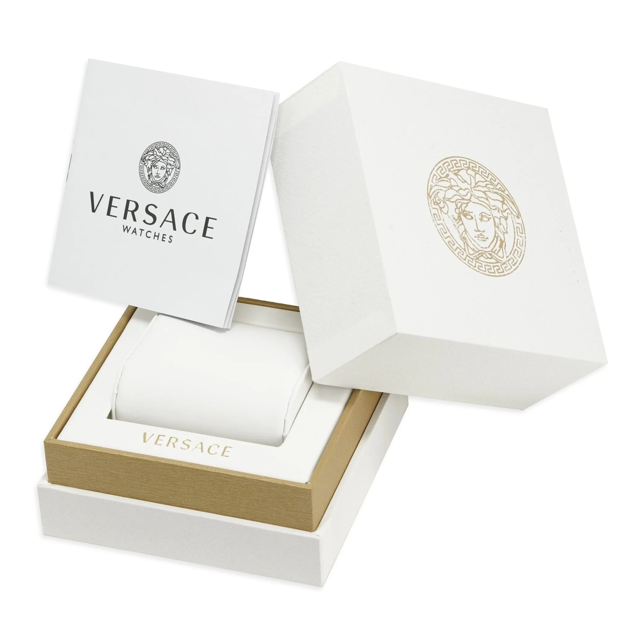 Versace Ladies Watch Greca Logo Gold Black Leather VEVH00320