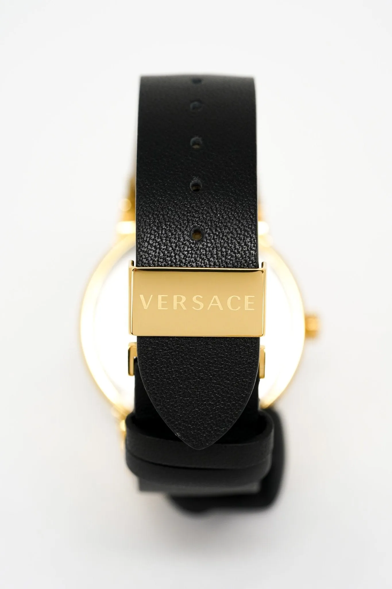 Versace Ladies Watch Greca Logo Gold Black Leather VEVH00320