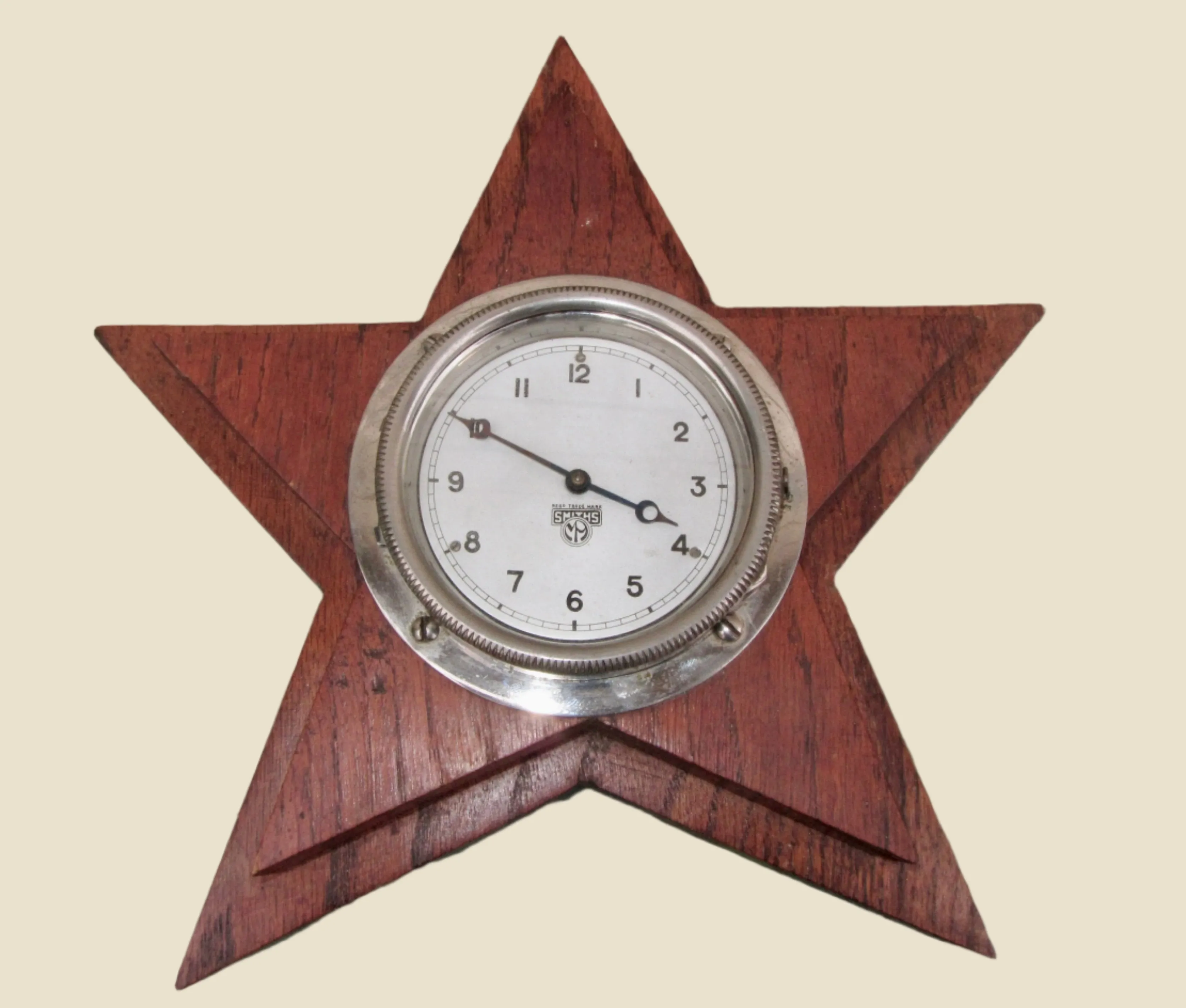 Vintage Smiths Motor Car Dashboard Clock Wood Mounted In A Star Shape