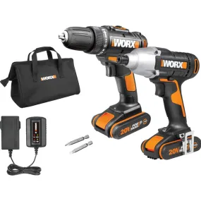 WORX DRILL DRIVER COMBO 20V WX101.9 WX291.9 2 X 2.0AH STD CHARG WIT WRX WX915.1