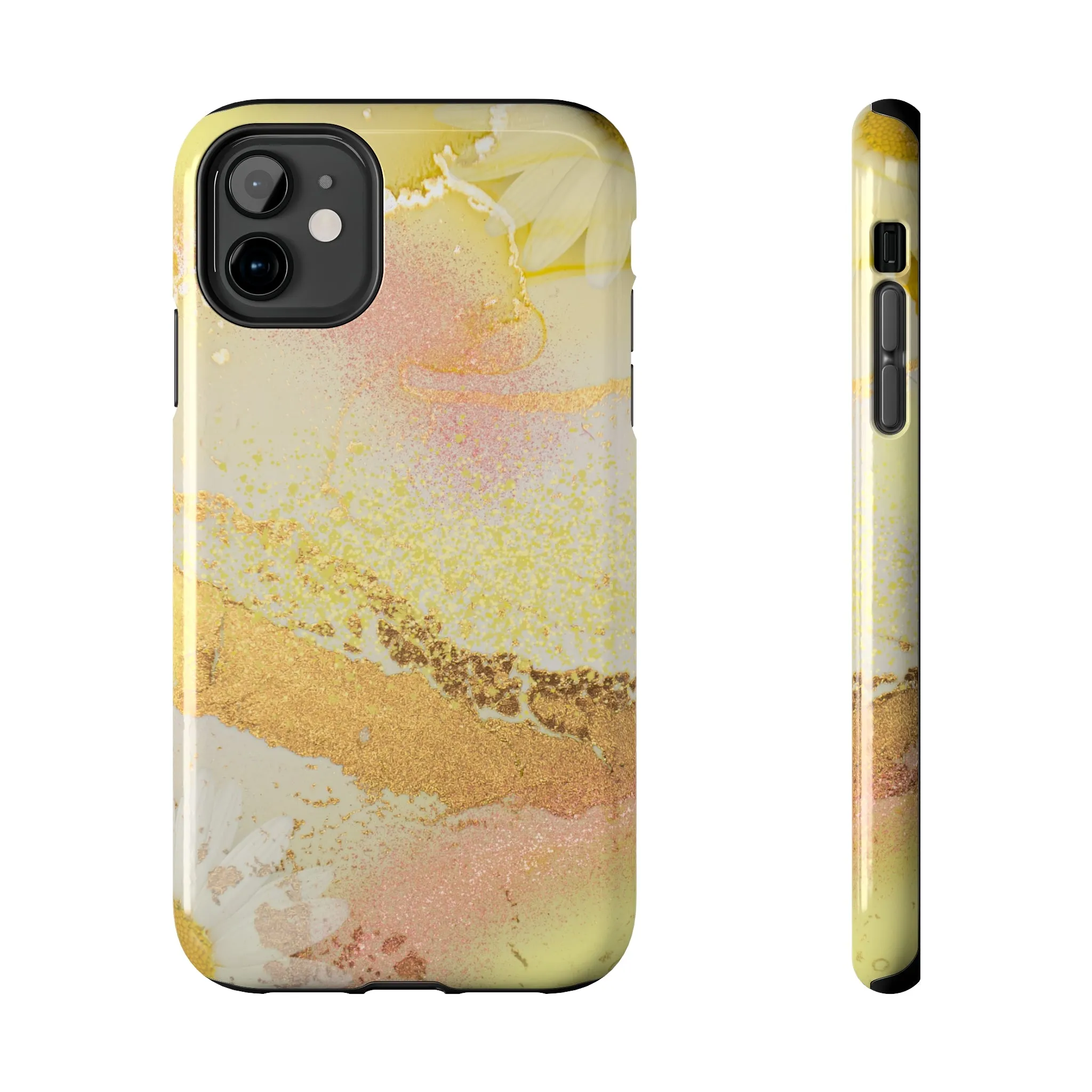 Yellow and Rose Gold Marble design Tough Phone Case compatible with a large variety of iPhone models, Gift, Phone