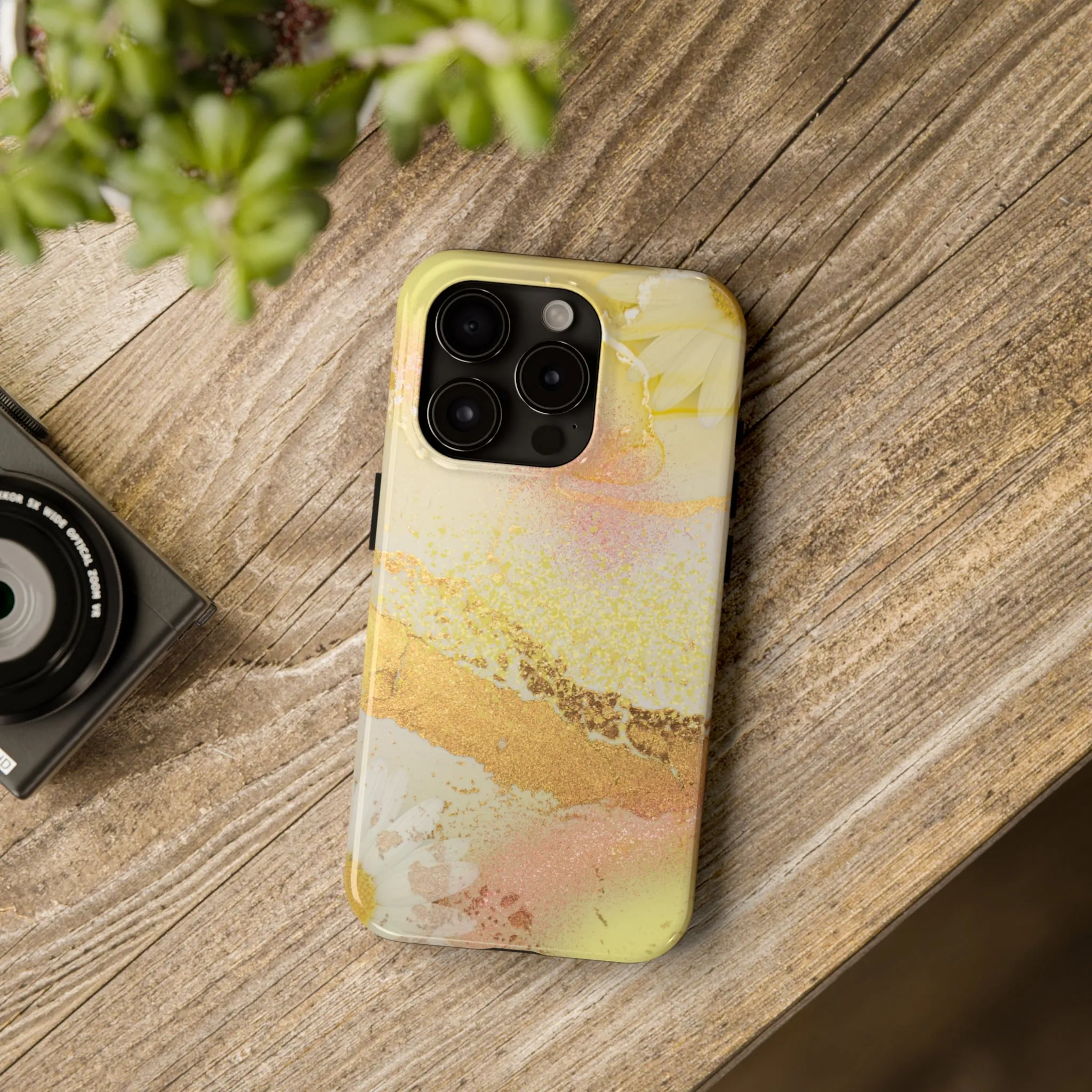 Yellow and Rose Gold Marble design Tough Phone Case compatible with a large variety of iPhone models, Gift, Phone