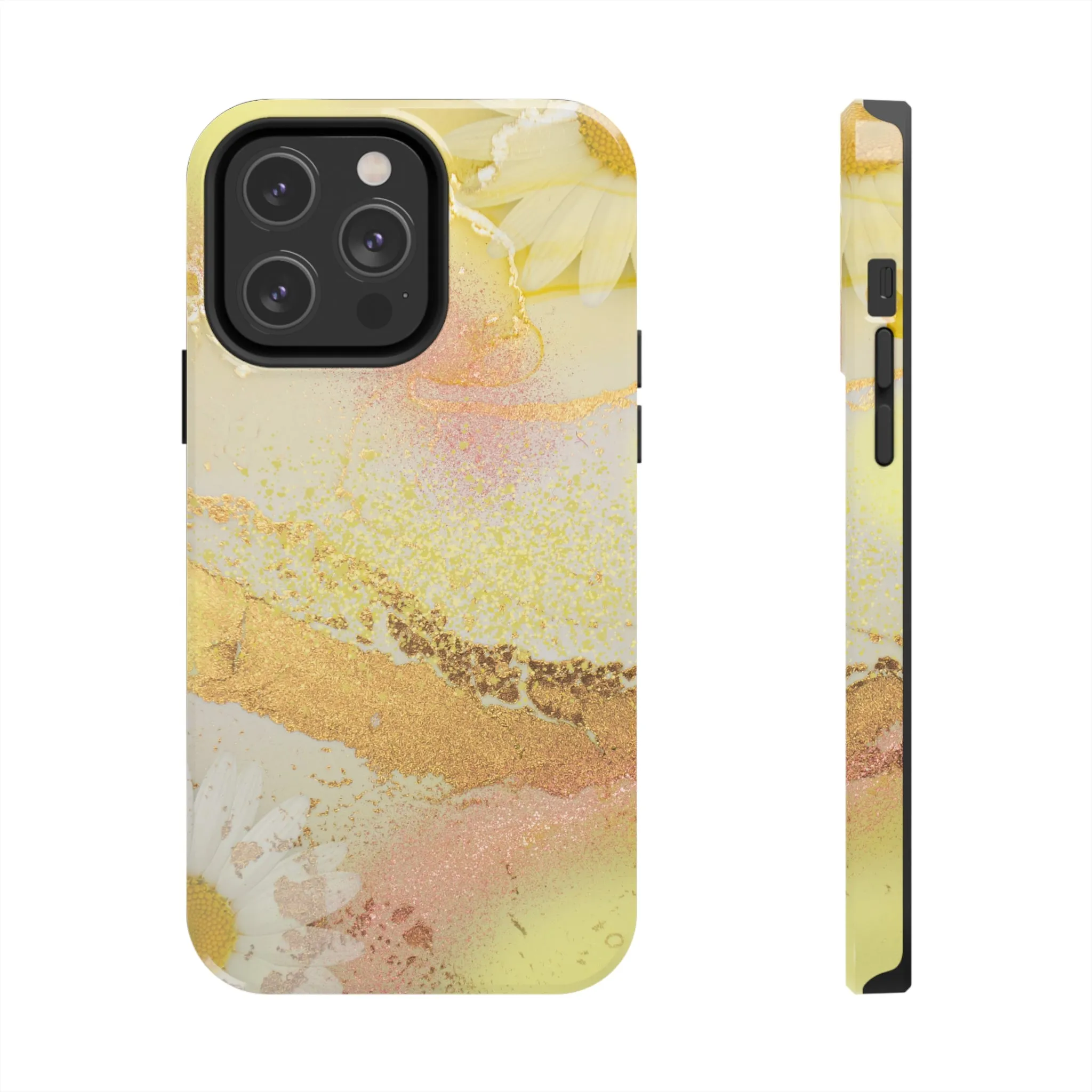 Yellow and Rose Gold Marble design Tough Phone Case compatible with a large variety of iPhone models, Gift, Phone