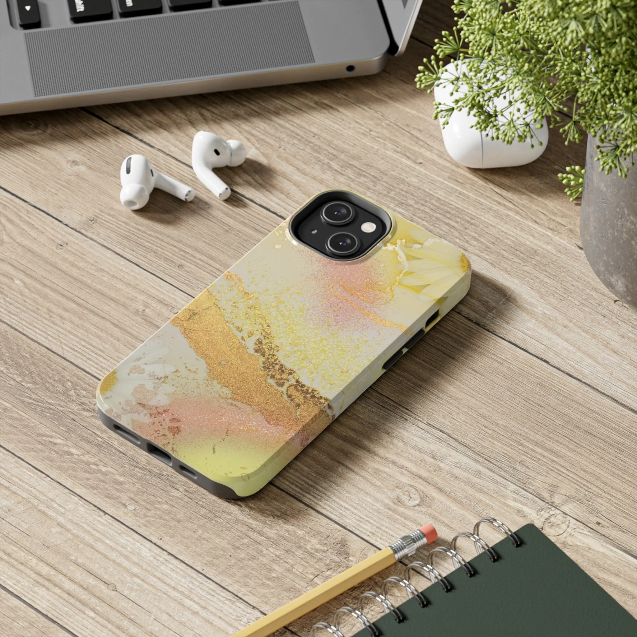 Yellow and Rose Gold Marble design Tough Phone Case compatible with a large variety of iPhone models, Gift, Phone