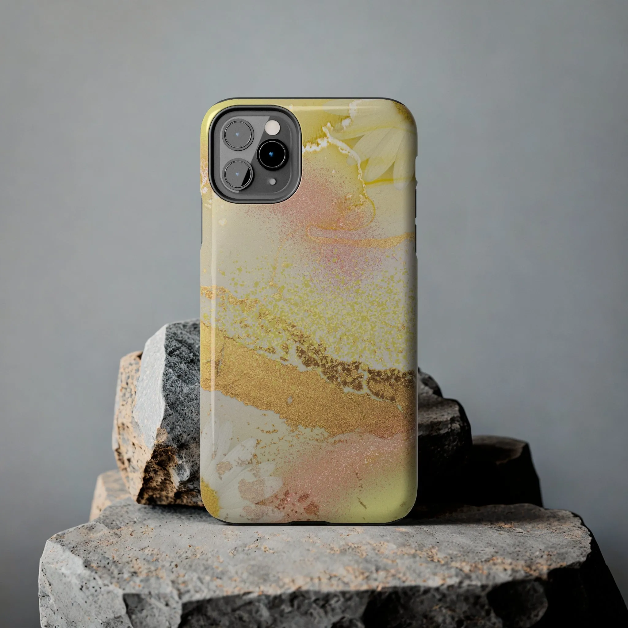 Yellow and Rose Gold Marble design Tough Phone Case compatible with a large variety of iPhone models, Gift, Phone