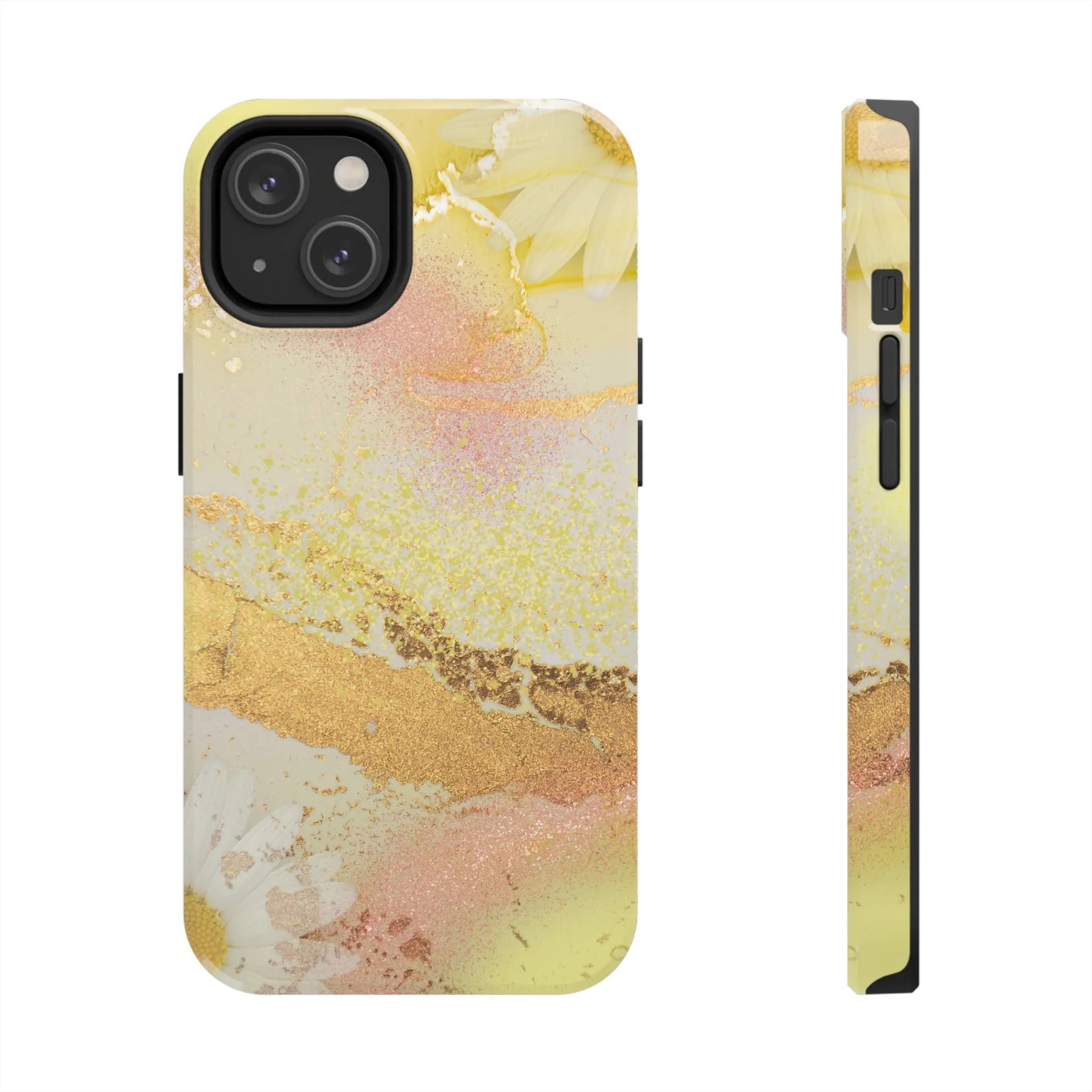 Yellow and Rose Gold Marble design Tough Phone Case compatible with a large variety of iPhone models, Gift, Phone