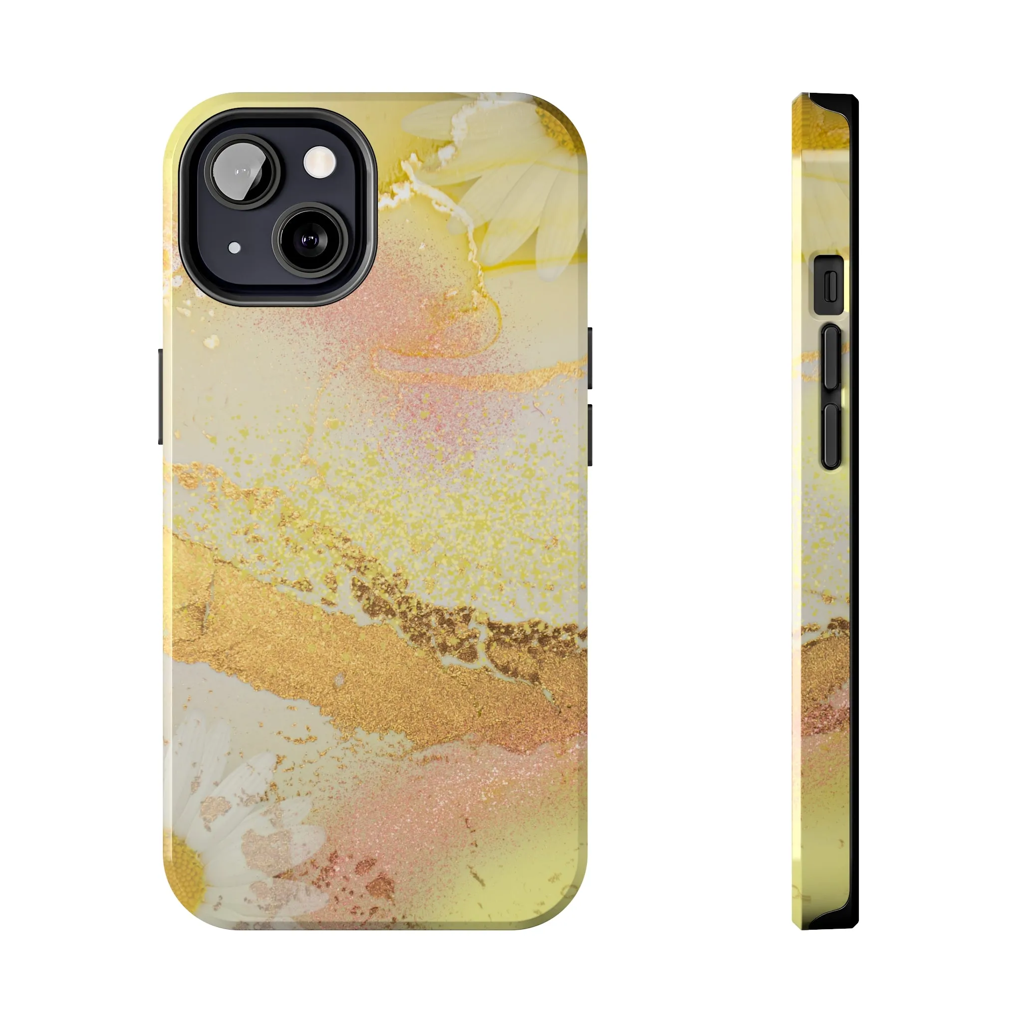 Yellow and Rose Gold Marble design Tough Phone Case compatible with a large variety of iPhone models, Gift, Phone