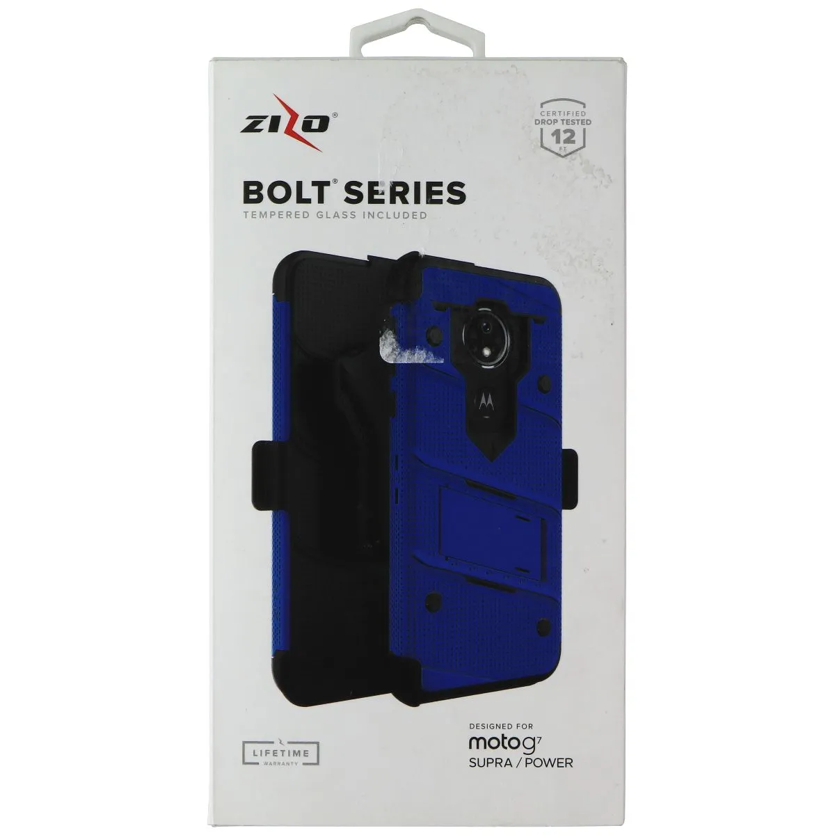 Zizo Bolt Series Case & Holster & Tempered Glass for Moto G7 Power - Blue/Black